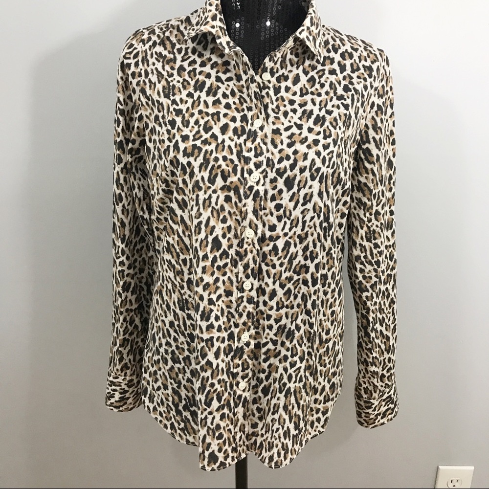 J Crew Leopard Button Down Shirt Size Medium
